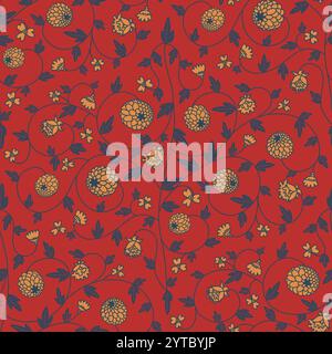 Motivo floreale tradizionale con una gamma di colori vivace e audace. Illustrazione Vettoriale