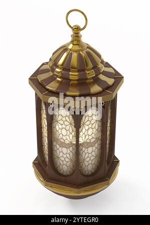 Lanterna EID Mubarak isolata su sfondo bianco. Illustrazione 3D. Foto Stock