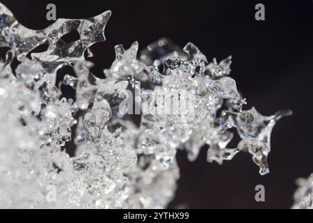 Stravagante scultura naturale ghiacciata. Ghiaccio congelato forme casuali nei dettagli Foto Stock