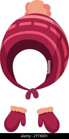 Il cappello invernale lavorato a maglia con un soffice pompon e guanciali caldi offre una protezione accogliente contro il freddo, rendendolo perfetto per godersi l'aria aperta Illustrazione Vettoriale