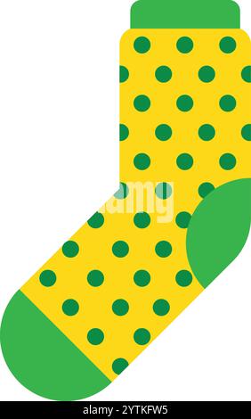 Calzino giallo brillante adornato da vivaci pois verdi e polsini giocosi che catturano lo spirito festivo del giorno di san patrizio mentre festeggiano Illustrazione Vettoriale
