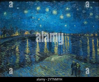 Van Gogh notte stellata sul Rodano, 1888, pittura di Vincent Van Gogh, dipinti post-impressionisti del XIX secolo; capolavoro di Van Gogh Foto Stock