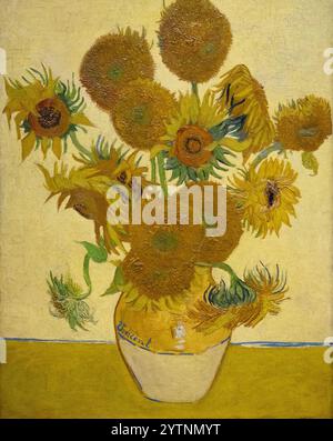 Girasoli Van Gogh pittura 1888. Vincent Van Gogh ha fatto diversi dipinti di girasole in serie. Capolavoro di Van Gogh Foto Stock