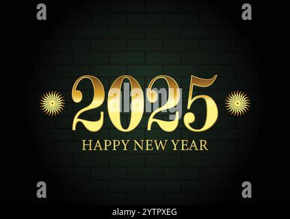 Felice anno nuovo 2025. Design con testo in oro su sfondo nero. Illustrazione vettoriale Premium 2025 Illustrazione Vettoriale