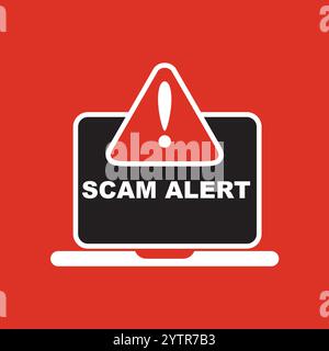Avviso di truffa. Attacco hacker e concetto di vettore di sicurezza web, phishing truffa. Sicurezza della rete e di Internet. Illustrazione vettoriale. Illustrazione Vettoriale