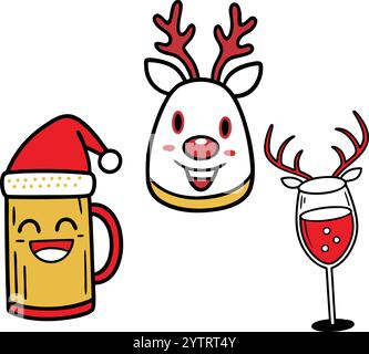 Reindeer e Holiday Drinks Design Illustrazione Vettoriale