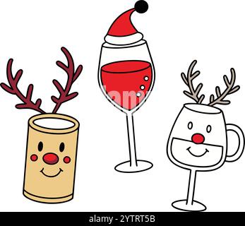 Tazza di birra Santa Hat con arte delle renne Illustrazione Vettoriale