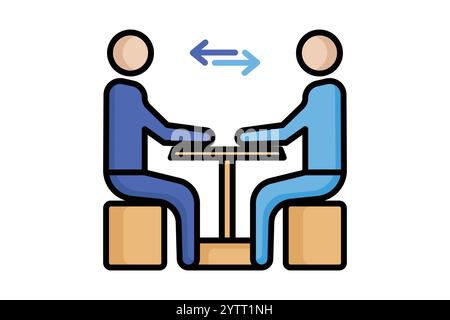 Icona negoziazione. stile icona contorno colorato. gente intorno a tavola. icona relativa all'approvvigionamento. illustrazione vettoriale degli elementi di gestione dell'approvvigionamento Illustrazione Vettoriale