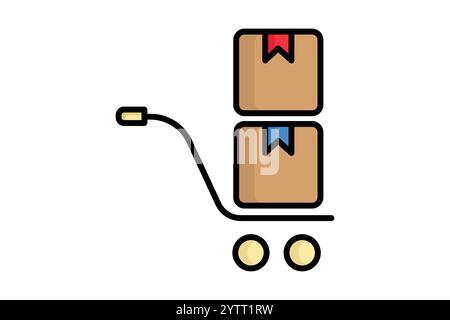 Icona logistica. stile icona contorno colorato. carrello con prodotto. icona relativa all'approvvigionamento. illustrazione vettoriale degli elementi di gestione dell'approvvigionamento Illustrazione Vettoriale