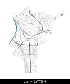 Mappa di Saint-Denis, Francia. Mappa vettoriale dettagliata della città, area metropolitana. Mappa stradale con strade. Illustrazione Vettoriale