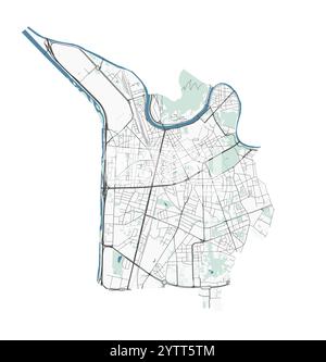 Mappa di Grenoble, Francia. Mappa vettoriale dettagliata della città, area metropolitana. Mappa stradale con strade. Illustrazione Vettoriale