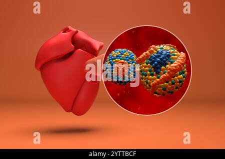 Colesterolo LDL (lipoproteina a bassa densità) e HDL (lipoproteina ad alta densità) - Vista isometrica illustrazione 3d. Foto Stock