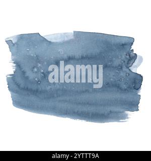 Sfondo blu ad acquerello. Carta da parati per design disegnata con pennello. Sfondo invernale astratto con macchie d'acqua. Schizzi di blu scuro sulla trama della carta Foto Stock