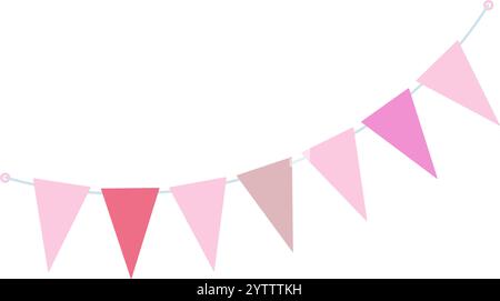ghirlanda Pennant triangolare su corda in tonalità chiare e alla moda. Concetto di elemento di design decorativo per feste. Illustrazione vettoriale isolata biglietti d'auguri, pubblicazione, blog o promozioni Web, banner, cartellino prezzi, etichette Illustrazione Vettoriale