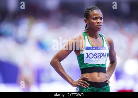 Esther Elo Joseph partecipa ai 400 metri ai Giochi Olimpici di Parigi 2024. Foto Stock