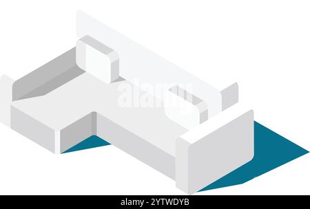 Comodo divano componibile bianco con cuscini su tappeto turchese con vista isometrica, perfetto per progetti di interior design e visualizzazioni di arredamento Illustrazione Vettoriale