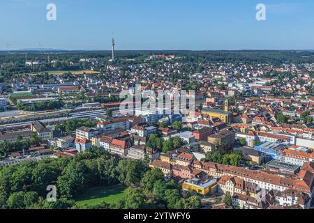 La capitale del distretto della Franconia media Ansbach sulla Rezat della Franconia dall'alto Foto Stock