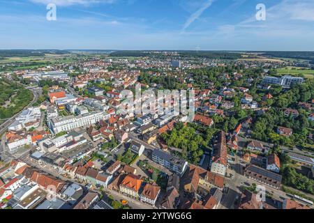 La capitale del distretto della Franconia media Ansbach sulla Rezat della Franconia dall'alto Foto Stock