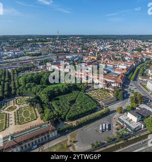 La capitale del distretto della Franconia media Ansbach sulla Rezat della Franconia dall'alto Foto Stock