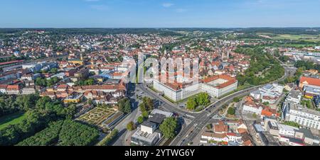 La capitale del distretto della Franconia media Ansbach sulla Rezat della Franconia dall'alto Foto Stock