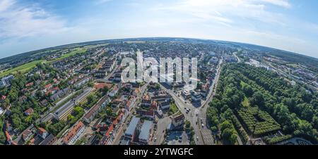 La capitale del distretto della Franconia media Ansbach sulla Rezat della Franconia dall'alto Foto Stock