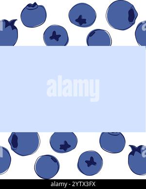 La grafica a mirtillo disegnata a mano presenta un bordo senza cuciture. Mirtilli succosi su ramoscello, bacche fresche commestibili per una sana alimentazione vettoriale illustrazione del Illustrazione Vettoriale