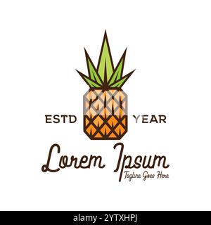 Logo retro Tropical Pineapple Fruit per ristorante, Bar, Vegan, cibo sano e biologico, mercato, agricoltori , Scuola di cucina o illustrazione Food Truck Illustrazione Vettoriale