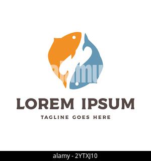 Pesce pesci pesci salto doppio per oroscopo zodiacale, pesca di Angler o Market Logo Design Vector Illustrazione Vettoriale