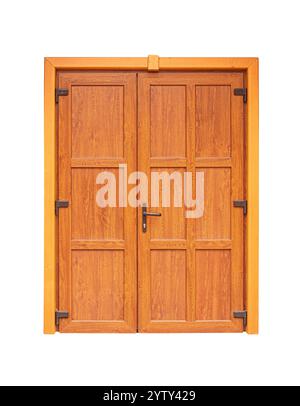 Porta doppia con ingresso in legno isolata Foto Stock