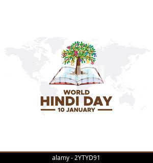 Giornata Mondiale Hindi, 10 gennaio. Illustrazione vettoriale modificabile. Illustrazione Vettoriale