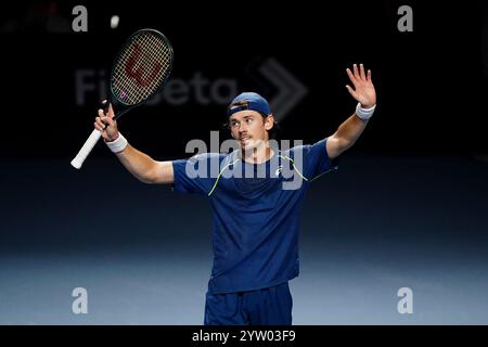 L'australiano Alex de Minaur festeggia dopo aver vinto la Grand Final UTS di Londra 2024 alla Copper Box Arena di Londra. Data foto: Domenica 8 dicembre 2024. Foto Stock