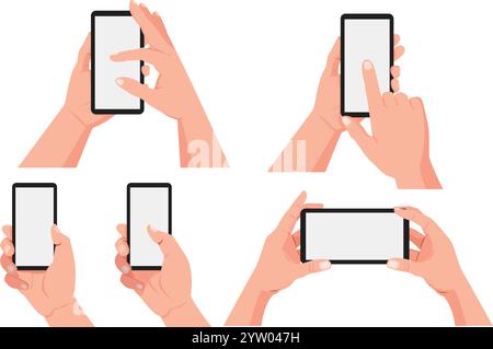 Mano che tiene il telefono, la persona che ha un'illustrazione vettoriale dello smartphone Illustrazione Vettoriale