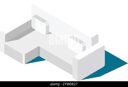 Comodo divano componibile bianco con cuscini su tappeto turchese con vista isometrica, perfetto per progetti di interior design e visualizzazioni di arredamento Illustrazione Vettoriale