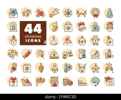 Buon Natale - Set di icone vettoriali. Insegna invernale. Simbolo grafico del sito Web di eventi e festività e del design delle app, logo, app, interfaccia utente Illustrazione Vettoriale