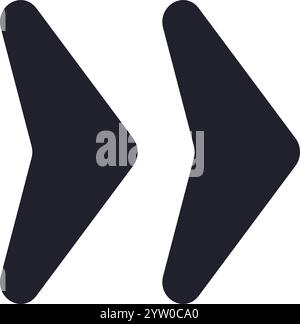 Due frecce di colore scuro puntano verso il lato destro, simboleggiando il progresso, la direzione e l'avanzamento, creando una rappresentazione visiva dell'avanzamento Illustrazione Vettoriale