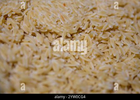 Pasta Orzo appena preparata in un filtro Foto Stock