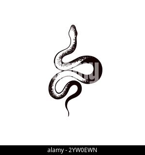 Serpente di tatuaggio. Inchiostro nero tradizionale a punti. Illustrazione isolata. Tatuaggio tradizionale Old School Tattooing stile inchiostro. Illustrazione della silhouette serpente Foto Stock