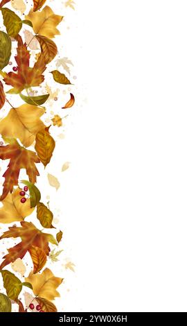 Foglie autunnali fluttuanti. Carta elegante. Foglie di acero e betulla volanti isolate su sfondo bianco. Illustrazione in acquerello in stile digitale. Foto Stock