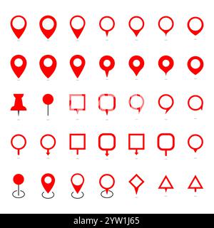 35 set di icone di posizione dei pin della mappa. Design piatto. Illustrazione vettoriale. Illustrazione Vettoriale
