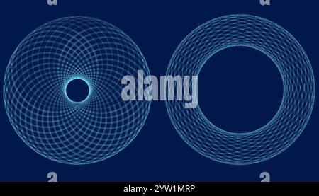 Forma geometrica per la progettazione. Il toro costituito da linee. Stile della tecnologia 3D. Illustrazione vettoriale. Illustrazione Vettoriale