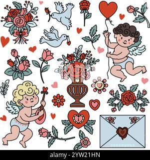 Angelo di San Valentino impostato vettoriale Illustrazione Vettoriale