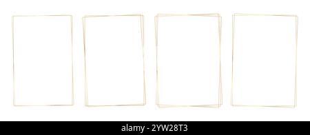 Set di cornici rettangolari sottili e brillanti dorate. Lusso dorato confine realistico. Per certificati, modelli di storia, inviti, design lineare moderno Illustrazione Vettoriale