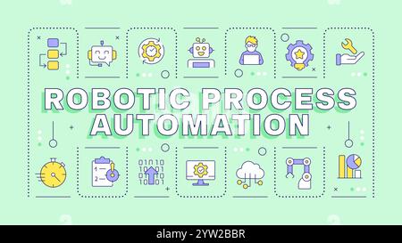 Concetto di parola "automazione dei processi robotici" verde chiaro Illustrazione Vettoriale