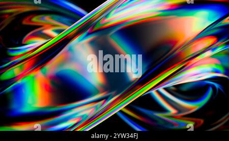 Vivaci vortici di colori arcobaleno su uno sfondo scuro, per creare un design astratto dinamico. Foto Stock