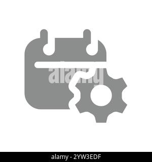 Pagina del calendario e icona del vettore dell'ingranaggio. Simbolo programma, piano e programma. Illustrazione Vettoriale