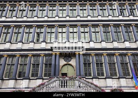 Storico municipio di Stadhuis, ingresso principale, Gand, Fiandre, Belgio, Europa Foto Stock