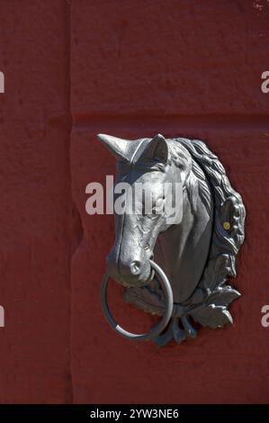 Testa di cavallo come bussatore di porta, Riegel am Kaiserstuhl, Badern.-Wuerttenberg, Germania, Europa Foto Stock