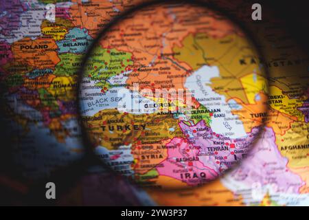 Regione del Caucaso sulla mappa geopolitica. Georgia, Azerbaigian, Armenia, Russia. Foto di alta qualità Foto Stock