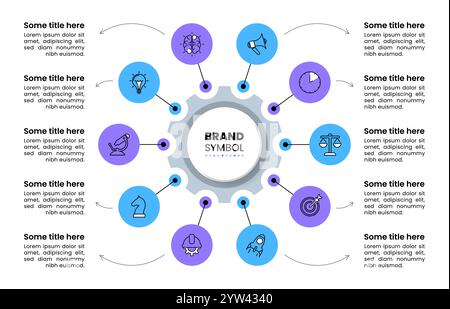 Modello infografico con icone e 10 opzioni o passaggi. Marcia. Può essere utilizzato per layout del flusso di lavoro, diagrammi, banner, webdesign. Illustrazione vettoriale Illustrazione Vettoriale