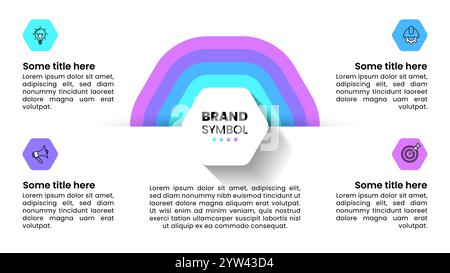 Modello infografico con icone e 4 opzioni o passaggi. Esagonale. Può essere utilizzato per il layout del flusso di lavoro, il diagramma, il banner, il webdesign. Illustrazione vettoriale Illustrazione Vettoriale
